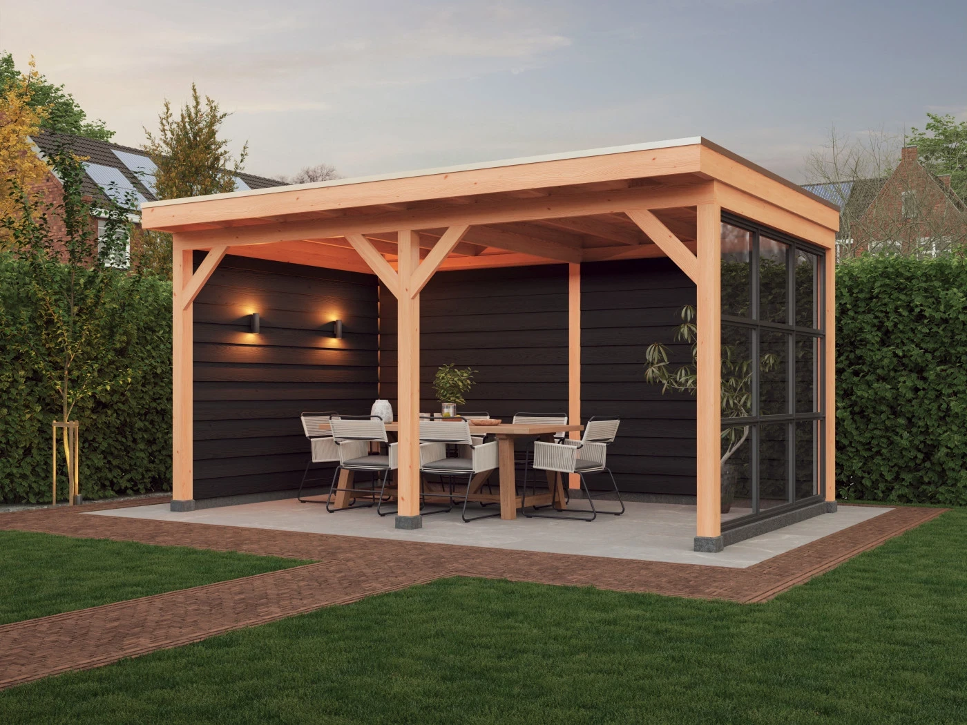 Douglas overkapping, 500 x 300, met achterwand en twee zijwanden, Westwood Comfort Zwart - Afbeelding 3